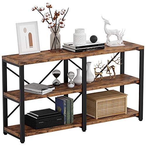 IRONCK Bookshelf Double Wide 55 in 3-Tier, Industrial Bookcases, Wood and Metal Bookshelves, Book Shelves for Home Office Decor Display - size: 55 In