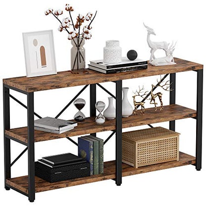 IRONCK Bookshelf Double Wide 55 in 3-Tier, Industrial Bookcases, Wood and Metal Bookshelves, Book Shelves for Home Office Decor Display - size: 55 In