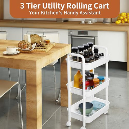YSSOA Rolling Storage Cart, 3 Tier Slim Mobile Shelving Unit 360° Rotating Wheel Lockable Utility Cart, Ideal for Office, Kitchen, Bathroom, Laundry and Narrow Spaces, White - size: 3-Tier 11"Dx16"Wx30"H