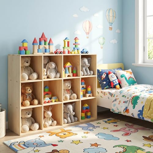 Gdrasuya10 12-Cube Storage Shelf Bookcase - Wooden 3-Tier Floor Standing Open Bookshelf Horizontal Bookcase Accent Cubby Shelf for Home Office, Display Cabinet, 11.8" D x 47.2" W x 35.4" H - size: 12 Cubes/3 Tier