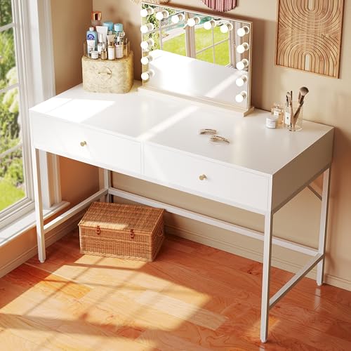 SUPERJARE Vanity Desk with Drawers, 47 inch Computer Desk, Modern Simple Home Office Desks, Makeup Dressing Table for Bedroom - White, 7997W - color: White, size: 47 inch