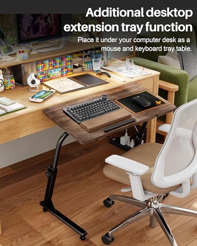 TV Tray Table, Mobile TV Dinner Trays for Eating on Couch, Folding Side Desk with Wheels, Tilt & Height Adjustable Snack Table Laptop Desk for Sofa Living Room Bedroom & Office (Brown) - color: Brown