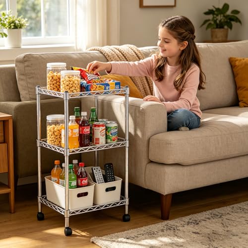 3-Tier Shelf, Adjustable Wire Metal Rack Shelving, Heavy Duty Standing Storage Shelves, Garage, Kitchen, Office, Bathroom, Shelfs Easy Assembly, 12" W x 12" D x 24" H, Chrome - color: Chrome, size: 3-tier 11.81"W x 11.81"D x 23.62"H