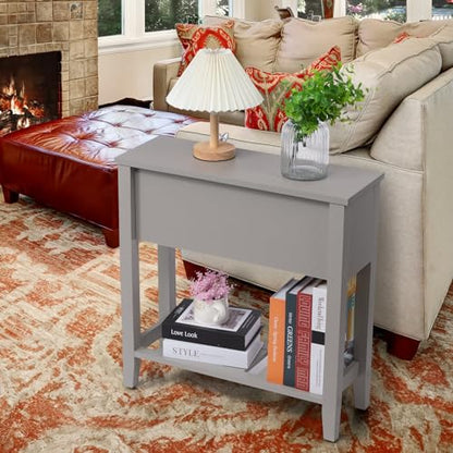 Grey Chairside Narrow End Table, Solid Recliner Side Table with Drawer, Slim Nightstand Bedside Table for Living Room Bedroom - size: 1 set grey