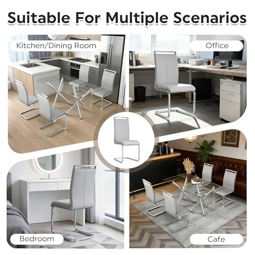 Baysitone Modern Dining Chairs Set of 2, Side & Kitchen Chairs with Faux Leather Padded Seat, High Back, for Dining, Kitchen, Living Room - Light Grey - color: Light Grey, size: Set of 2