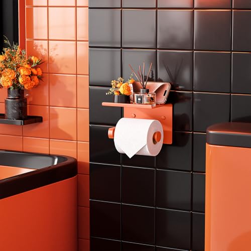 Toilet Paper Holder with Shelf Wall Mounted Toilet Paper Roll Dispenser | Heavy Duty Stainless Steel Crimson - color: N-crimson