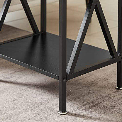 VECELO End Tables, Modern Nightstand with Drawer & Shelf, Night Stand for Bedroom Living Room ,Industrial Metal Frame - color: Black, size: End Table