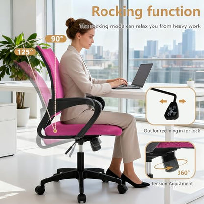 BestOffice | Ergonomic Office Chair | Mid-Back Swivel Desk Chair | Breathable Backrest & Lumbar Support | Adjustable Height | Sponge Seat | Rolling Wheels | Peach Pink | for Adults & Women - color: Peach Pink, style: pack of 1