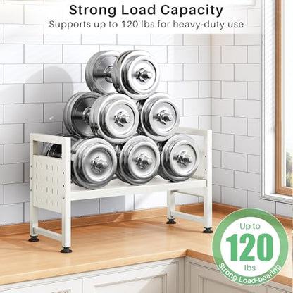Microwave Stand, 2-Tier Expandable(17.4"-27.4") Microwave Oven Rack, Heavy Duty Adjustable Shelf with 9 hooks, Kitchen Organizer Storage Shelves for Pantry, Countertop, Coffee Bar, Office, Dorm, White - style: 2 Tier-White