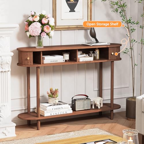 ARTPOWER 47.2" Modern Entryway Table with Wood Tambour Door, Accent Behind Couch Sofa Console with Storage, Fluted Side Table for Hallway, Living Room, Foyer, Brown - color: Brown