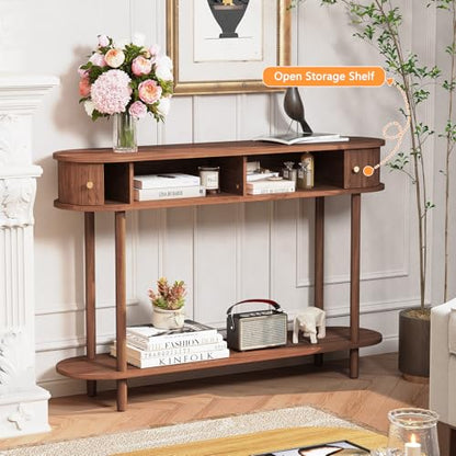 ARTPOWER 47.2" Modern Entryway Table with Wood Tambour Door, Accent Behind Couch Sofa Console with Storage, Fluted Side Table for Hallway, Living Room, Foyer, Brown - color: Brown