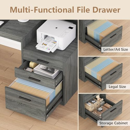 YOMILUVE Executive Computer Desk with 3 Drawers & Storage Shelves, 65 Inch Home Office Desk with File Drawer & Cabinet, Writing Study Desks with Monitor Stand & Printer Shelf, Dark Grey - color: Dark Gray