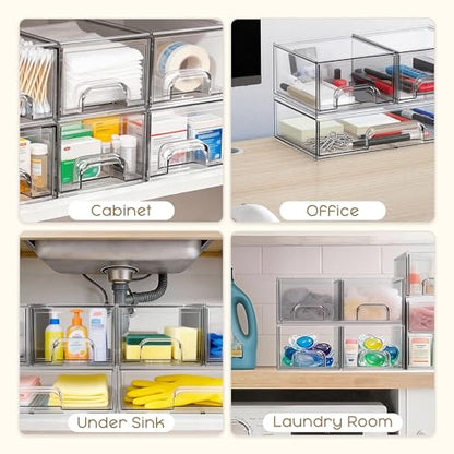 Criusia Stackable Storage Drawers, 3 Pack Clear Acrylic Makeup & Bathroom Organizer, Versatile Storage Bins for Vanity, Under Sink, Kitchen Cabinets & Pantry - size: 3 PACK
