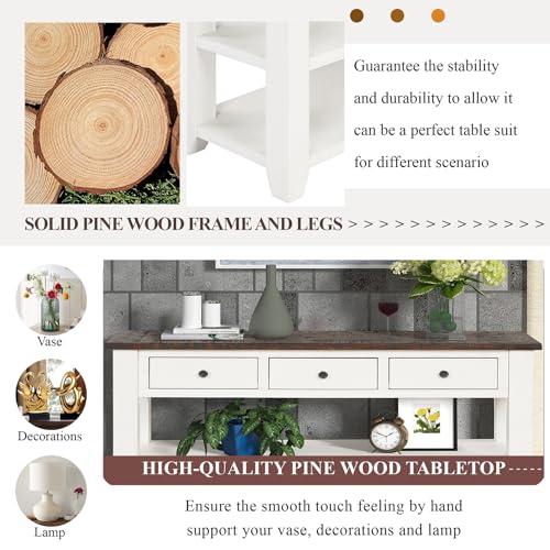 LKTART 48.8" Solid Wood Console Table for Entryway;Sofa Table with Drawers | 48.8" Antique White Real Wood Farmhouse Console Table with Storage and Shelf,Entryway Table for Entry Hallway,Easy Assembled - color: Antique White