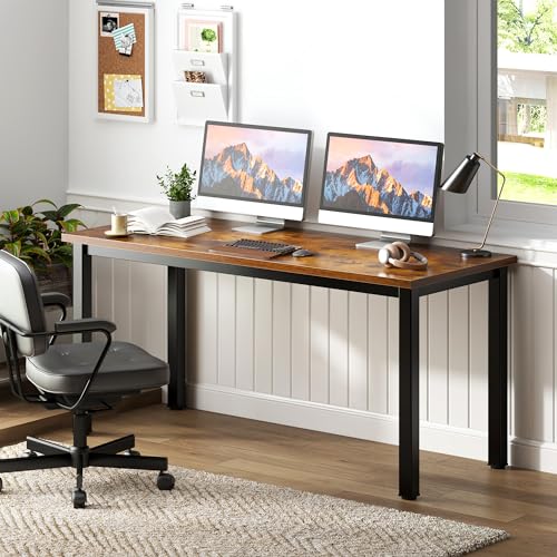 Need 54.3 Inch Large Computer Desk, Rustic Wooden Top with Metal Frame | Simple Style, Home Office, Basic Sturdy Writing Table, Study Student, Adjustable Feet, Water-Resistant, Easy Assembly - color: Rustic Brown, size: 54 inches