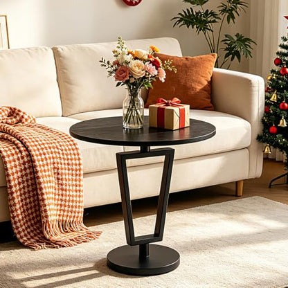 Modern Black Round Side Table 17" x 19" Heavy Duty Metal Pedestal Base Accent Table for Small Spaces End Table for Living Room, Bedroom, Beside Sofa or Couch – Easy Assembly - color: Black-t