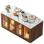Kitchen Island with Storage, Imitation Marble Island Table with LED Lights & Cabinet for Kitchen, Modern Kitchen Carts on Wheels for Dining Room, Home Bar, Walnut