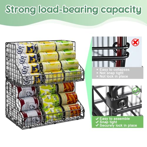 4 Pack Stackable Can Rack Organizer for Pantry Storage,Can Dispensers with 4 Adjustable Dividers, 2-Tier Metal Wire Basket Holds up to 84 Cans for Kitchen Cabinet Pantry, Black - size: L-(4 pack)