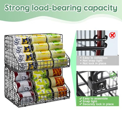 4 Pack Stackable Can Rack Organizer for Pantry Storage,Can Dispensers with 4 Adjustable Dividers, 2-Tier Metal Wire Basket Holds up to 84 Cans for Kitchen Cabinet Pantry, Black - size: L-(4 pack)