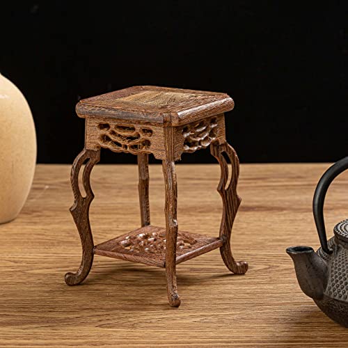 Beautiful Hand Craft Rosewood Oriental Vase Stand for Small Vases and Plants (L4.5in x W4.5in x H7in) - size: L4.5" x W4.5" x H7"