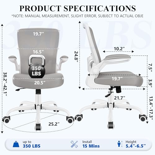FelixKing Office Chair, Ergonomic Desk Chair Breathable Mesh Chairs Adjustable High Back Lumbar Support Flip-up Armrests, Executive Rolling Swivel Comfy Computer Chairs Home Office Gray - color: Grey