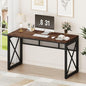 BON AUGURE Farmhouse Computer Desk, Modern Industrial Home Office Desks, Wood Metal Study Writing Table, Sturdy Gaming Desk (Rustic Oak, 54 Inch) - color: Rustic Oak, size: 54"W