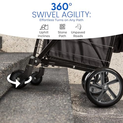SereneLife Small Compact Folding Shopping Cart with Removable Waterproof Liner – 360° Swivel Wheels, Rust‑Proof Steel Frame, 70 lb Capacity – Portable Grocery, Laundry & Travel Cart (Black) - color: Black