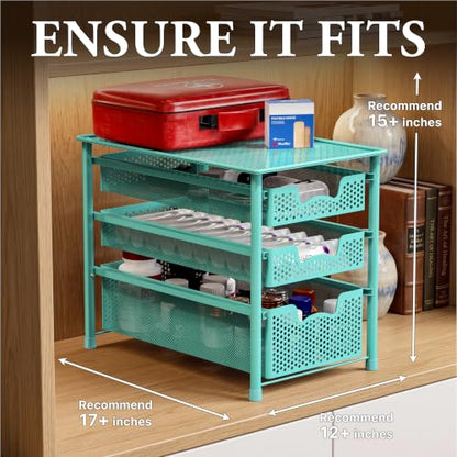 Simple Houseware Stackable 3 Tier Sliding Basket Organizer Drawer, Turquoise - color: Turquoise, size: 3-Tier