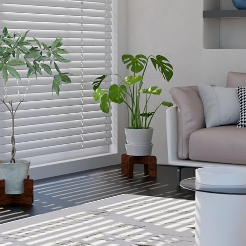 Plant Stand Indoor, Short Plants Holder for 5-15 Inch Pot, Brown Wooden Flower Pot Stand for Indoor Plants, Small Single Floor Plant Stand, Wood, 2 PCS