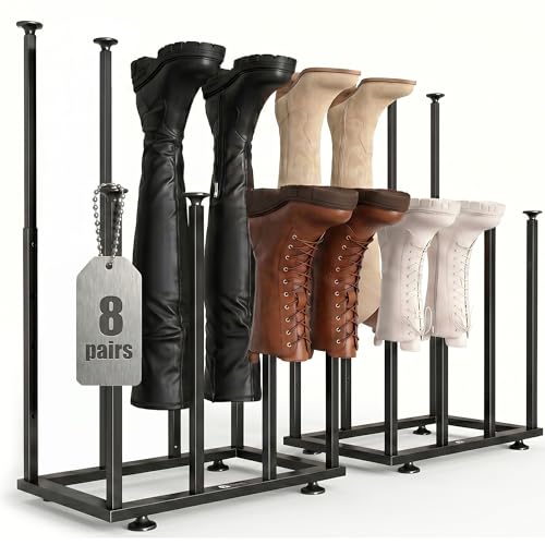 Adjustable Height Boot Rack, Metal Free Standing Shoe Storage Shelf | Cowboy Boots Organizer, Narrow Space-Saving Tall Boot Holder, for Closet Entryway Garage Bedroom, Outdoor, Apartment, 8 Pairs - size: Adjustable Height (8 Pairs)