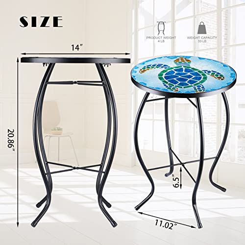 VCUTEKA Patio Side Table Outdoor Accent Table Bistro Coffee Table Plant End Table Small Porch Table Indoor Round Glass Balcony Plant Table Stands Sea Turtle 12'' - color: Sea Turtle