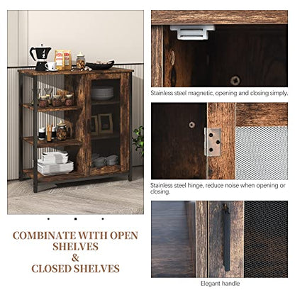 LVSOMT Mini Coffee Bar Cabinet for Home Kitchen, 27.5'' Coffee Stand Station with Adjustable Shelves & Door, Farmhouse Sideboard Buffet for Small Space, Dining Room, Living Room, Industrial Brown - color: Brown
