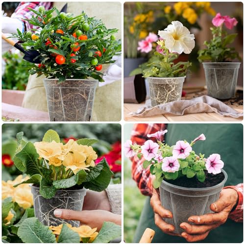10.6 Inch Large Clear Nursery Pots with Drainage Holes, 2.7 Gal 10 Pack Transparent Plastic Plant Pots, Ideal for Orchids, Seedlings, Repotting & Observing Root Growth & Soil Moisture - size: 10 inch