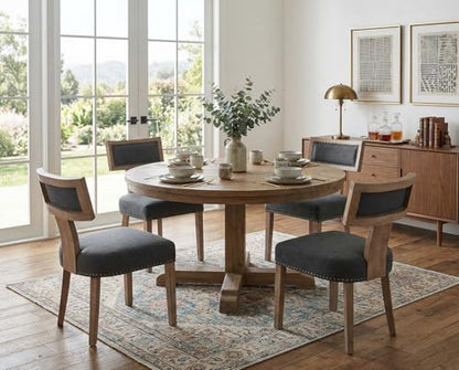 RIVOVA Mid Century Modern Dining Chairs Set of 4 Linen Fabric Upholstered Kitchen Side Chairs with Nailhead Trim, Modern Kitchen Armless Solid Wood Dining Chairs, Charcoal - color: Charcoal Nailhead