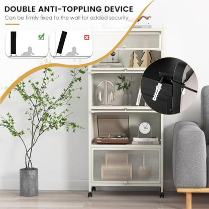 5-Tier Kitchen Storage Cabinet, Mobile Microwave Stand with Metal Frame, 4 Lockable Casters & Flip-up PC Doors, Freestanding Bakers Rack for Kitchen, Dining Room, Living Room (White) - color: White