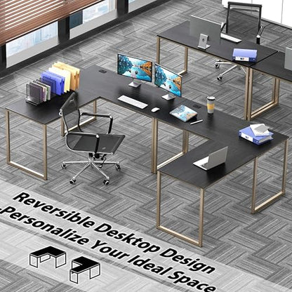 SHW Mission 55 x 60 Inches L-Shape Home Office Computer Desk, Espresso - color: Espresso, size: 55-Inch L-Shaped