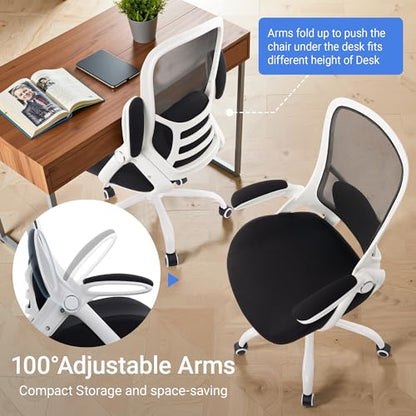 HYLONE 400lbs Heavy Duty Office Chair, 5" Thickened Seat Ergonomic Desk Chair with Adjustable Armrests, Home Office Computer Chairs for Long Hours Mesh Executive Chair(White Base&Black) - color: White Frame & Black, size: Thicken Cushion
