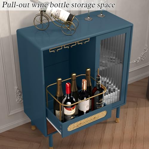 ARTPOWER Modern Coffee Bar Cabinet with Pull-Out Wine Storage, Blue | Bar Cart with Wine Glass Rack and Drawers, Liquor Cabinet for Kitchen, Dining Room, Living Room - color: Blue