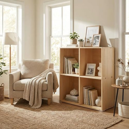 Gdrasuya10 4 Cube Storage Organizer, 3 Tier Modern Wooden Bookcase, Solid Wood Cube Storage Bookshelf Open Book Display Case for Bedroom and Home Office, 23.6" W x 11.8" H - size: 4 Cubes