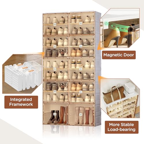 ANTBOX Portable Shoe Rack Organizer for Closet Entryway, Stackable Sneaker Storage Shoe Cabinet with Magnetic Clear Door, Large Plastic Storage containers Bins with Lids 9 Tiers 36 Pairs - size: 9 Tiers 36 Pairs