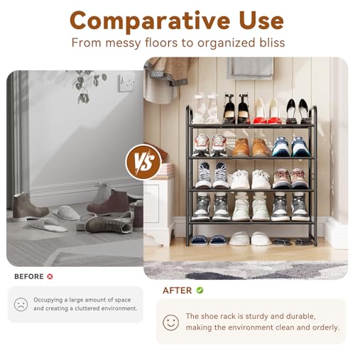 Simple Shoe Rack, 4 Tier Heavy Duty Metal Shoe Shelf 27 Inch Wide, Black - color: Black, size: 4 Tier
