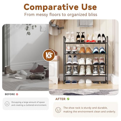 Simple Shoe Rack, 4 Tier Heavy Duty Metal Shoe Shelf 27 Inch Wide, Black - color: Black, size: 4 Tier