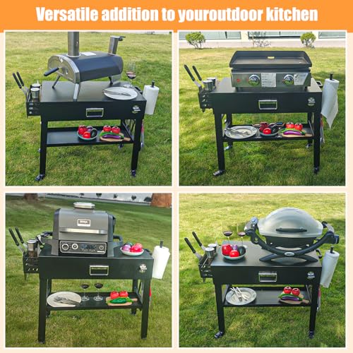 Quick-Fold Grill Cart for Ninja Woodfire & Blackstone | 28/34 in height,4 locking wheels,fits to griddles,pizza ovens and tabletop grills - size: 21" x 51" x 34" inches|30086A