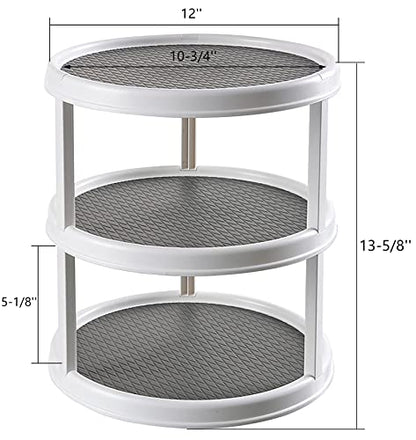 Yesland 3 Tier Lazy Susan Turntable - 12'' Round Tiered Rotating Kitchen Spice Organizer and Non-Skid Organization Storage Container - Tiered Tray for Fruit, Snacks, Cosmetic, Pantry, Bathroom(Grey)