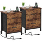 Vagusicc Nightstand Set of 2 with Charging Station, End Table Bedside Table with Power Outlet & USB Ports, Side Table with 2 Fabric Drawers for Bedroom, Living Room, Rustic Brown - color: Rustic Brown (2 Pack)