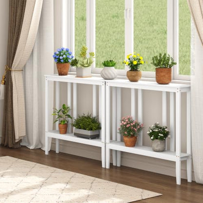 ELYKEN Bamboo 2-Tier Narrow Console Table, 36.2" Long Slim Hallway Table | Sofa Table Behind Couch with Storage Shelf for Entryway, Living Room, Foyer - color: White