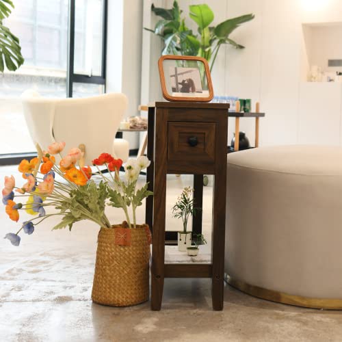 Chairside Narrow End Table, Solid Recliner Side Table with Drawer, Slim Nightstand Bedside Table for Living Room Bedroom