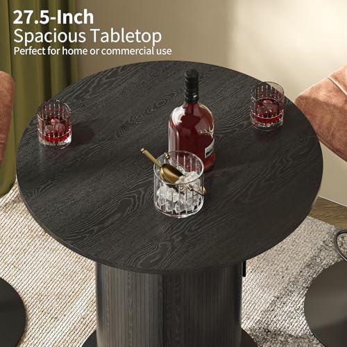 Round Bar Table with 2-Tier Hidden Storage, 38.1" H Wood High Top Table, Bistro Pub Table with Footrest, Cocktail Tables for Coffee Bar, Kitchen Dining Room, Small Space (Black) - color: Black