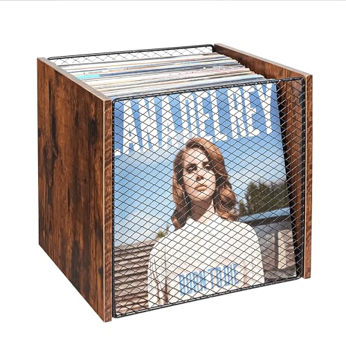 Honkazita 1 Cube Vinyl Record Storage Furniture - DIY Stackable 40-55 Vinyl Album Visualize Storage - Natural Wooden Organizer Crate Cabinet