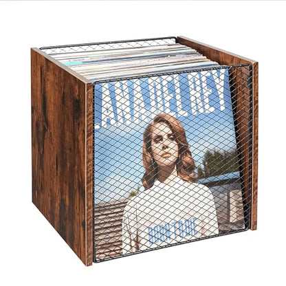 Honkazita 1 Cube Vinyl Record Storage Furniture - DIY Stackable 40-55 Vinyl Album Visualize Storage - Natural Wooden Organizer Crate Cabinet
